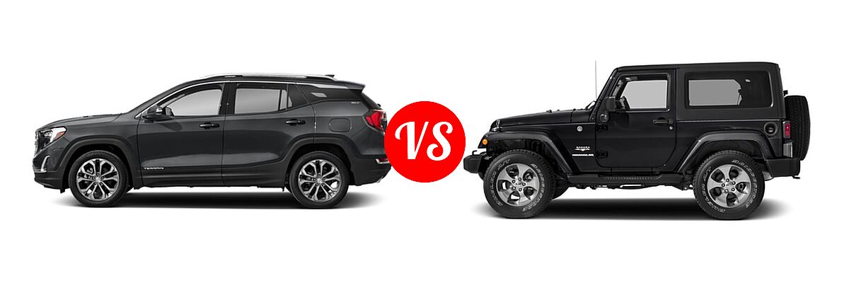 2018 GMC Terrain SUV SLT vs. 2018 Jeep Wrangler JK SUV Altitude / Sahara - Side Comparison