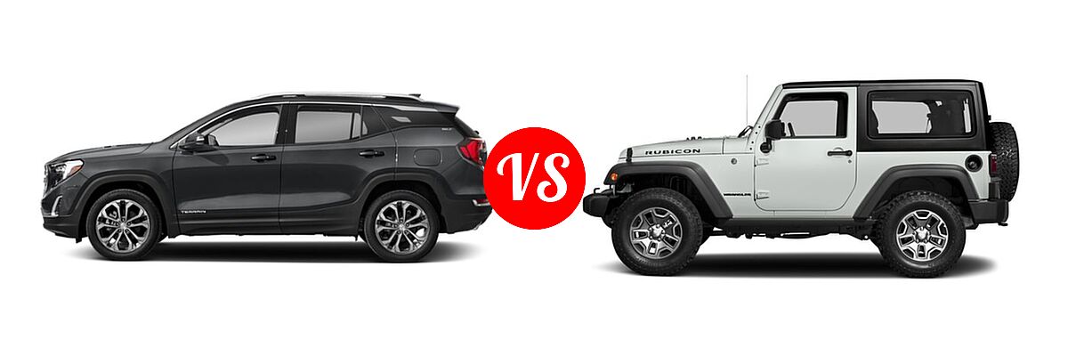 2018 GMC Terrain SUV SLT vs. 2018 Jeep Wrangler JK SUV Rubicon / Rubicon Recon - Side Comparison