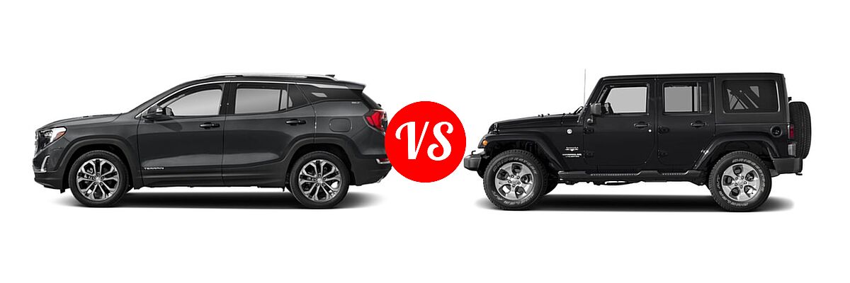 2018 GMC Terrain SUV SLT vs. 2018 Jeep Wrangler JK SUV Altitude / Sahara - Side Comparison