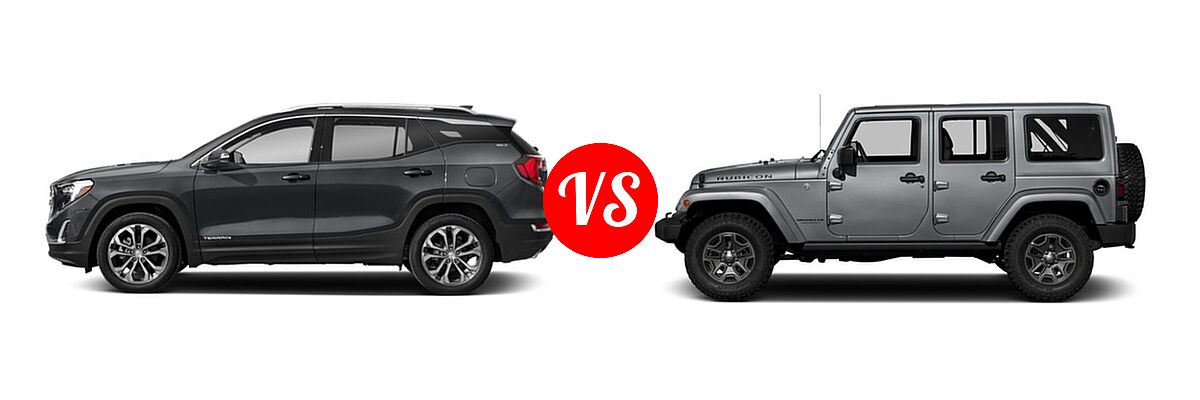 2018 GMC Terrain SUV SLT vs. 2018 Jeep Wrangler JK SUV Rubicon / Rubicon Recon - Side Comparison