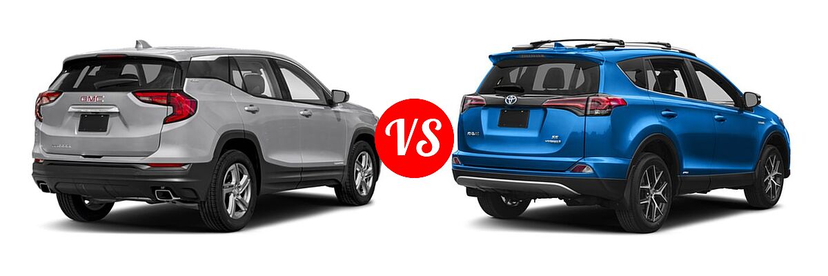 2018 GMC Terrain SUV Diesel SLE vs. 2018 Toyota RAV4 Hybrid SUV Hybrid SE - Rear Right Comparison