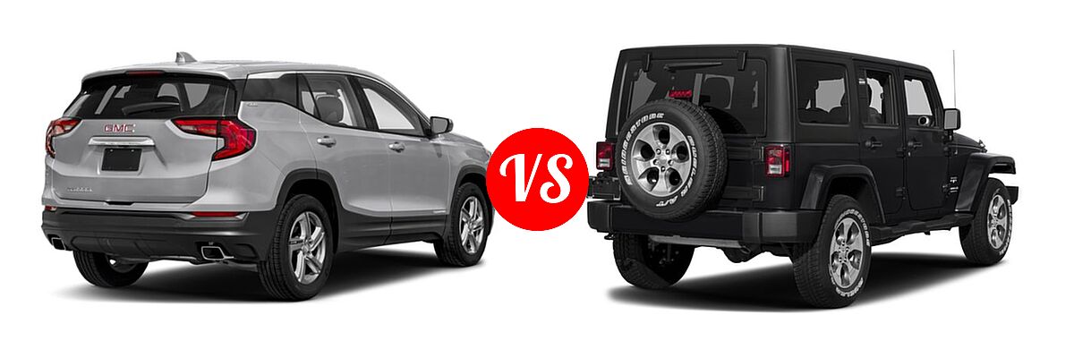 2018 GMC Terrain SUV SL / SLE vs. 2018 Jeep Wrangler JK SUV Altitude / Sahara - Rear Right Comparison