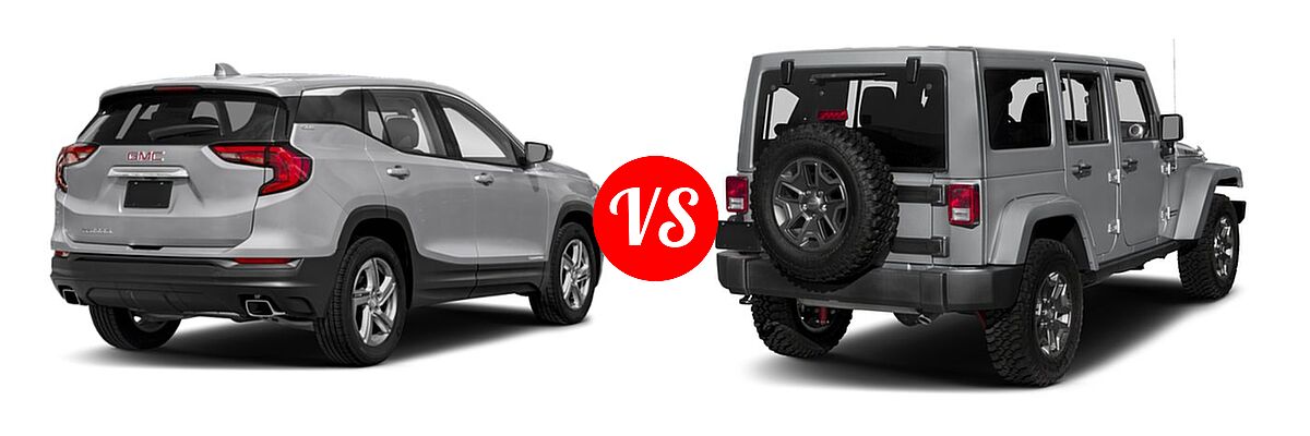 2018 GMC Terrain SUV SL / SLE vs. 2018 Jeep Wrangler JK SUV Rubicon / Rubicon Recon - Rear Right Comparison