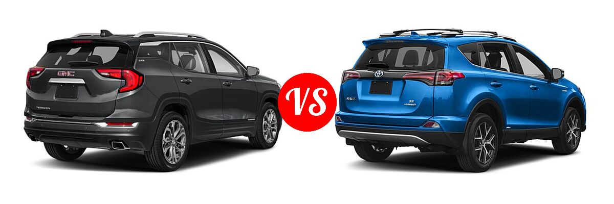 2018 GMC Terrain SUV Diesel SLT vs. 2018 Toyota RAV4 Hybrid SUV Hybrid SE - Rear Right Comparison