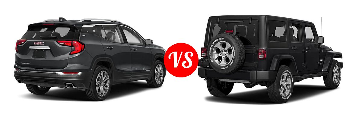 2018 GMC Terrain SUV SLT vs. 2018 Jeep Wrangler JK SUV Altitude / Sahara - Rear Right Comparison