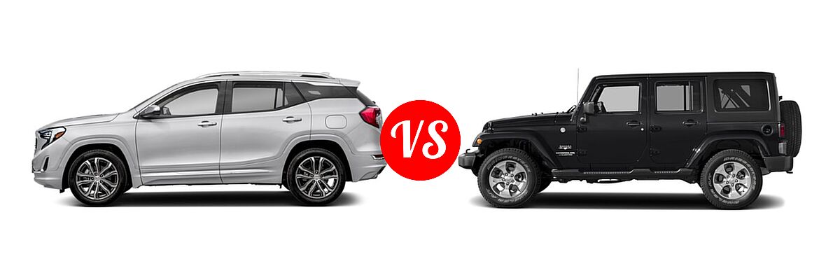 2018 GMC Terrain SUV Denali vs. 2018 Jeep Wrangler JK SUV Altitude / Sahara - Side Comparison