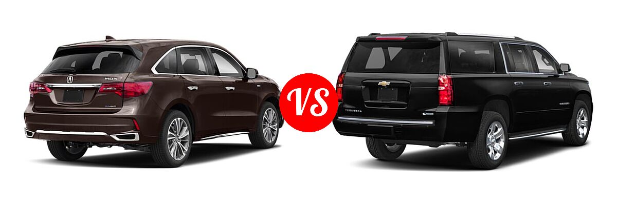 2020 Acura MDX SUV Hybrid Sport Hybrid w/Technology Pkg vs. 2020 Chevrolet Suburban SUV Premier - Rear Right Comparison