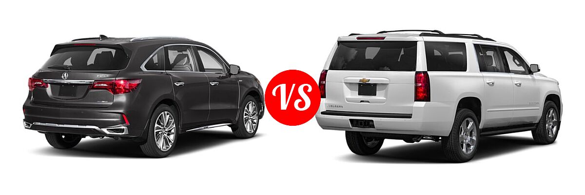 2020 Acura MDX SUV Hybrid Sport Hybrid w/Advance Pkg vs. 2020 Chevrolet Suburban SUV LS / LT - Rear Right Comparison