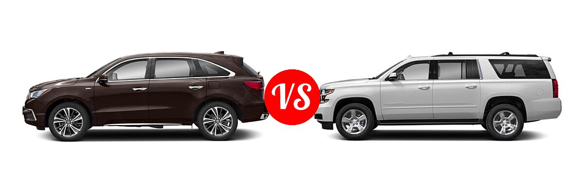 2020 Acura MDX SUV Hybrid Sport Hybrid w/Technology Pkg vs. 2020 Chevrolet Suburban SUV LS / LT - Side Comparison