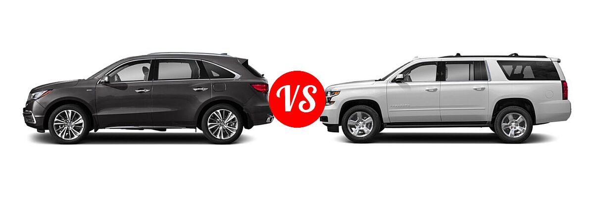 2020 Acura MDX SUV Hybrid Sport Hybrid w/Advance Pkg vs. 2020 Chevrolet Suburban SUV LS / LT - Side Comparison