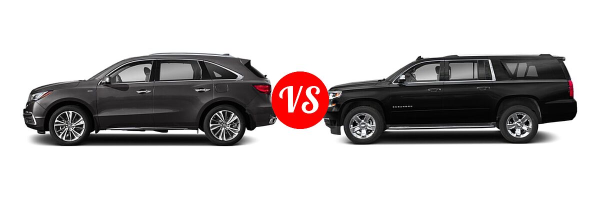 2020 Acura MDX SUV Hybrid Sport Hybrid w/Advance Pkg vs. 2020 Chevrolet Suburban SUV Premier - Side Comparison