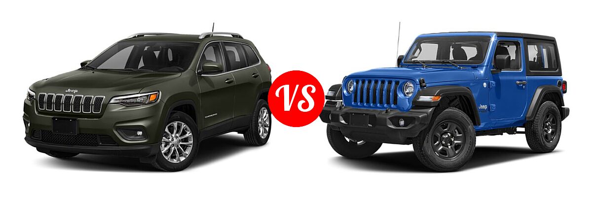 2019 Jeep Cherokee SUV Limited vs. 2019 Jeep Wrangler SUV Rubicon / Sport / Sport S - Front Left Comparison