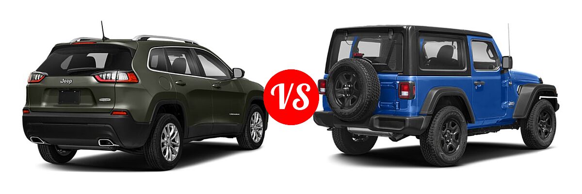 2019 Jeep Cherokee SUV Limited vs. 2019 Jeep Wrangler SUV Rubicon / Sport / Sport S - Rear Right Comparison
