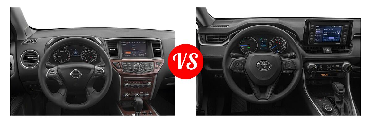 2020 Nissan Pathfinder SUV Platinum vs. 2020 Toyota RAV4 Hybrid SUV Hybrid LE - Dashboard Comparison