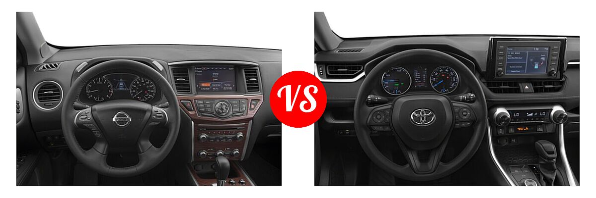 2020 Nissan Pathfinder SUV Platinum vs. 2020 Toyota RAV4 Hybrid SUV Hybrid XLE - Dashboard Comparison