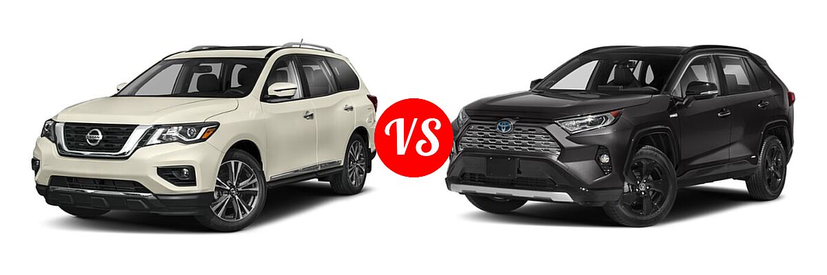 2020 Nissan Pathfinder SUV Platinum vs. 2020 Toyota RAV4 Hybrid SUV Hybrid XSE - Front Left Comparison