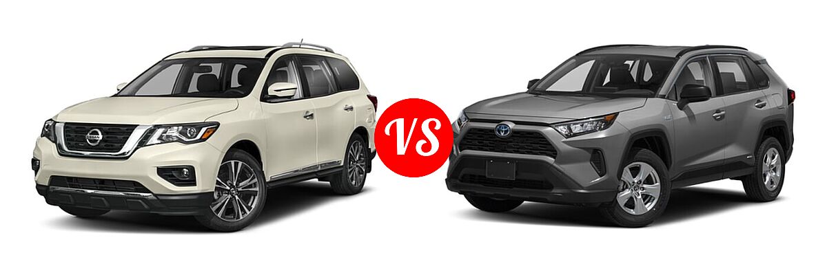 2020 Nissan Pathfinder SUV Platinum vs. 2020 Toyota RAV4 Hybrid SUV Hybrid LE - Front Left Comparison