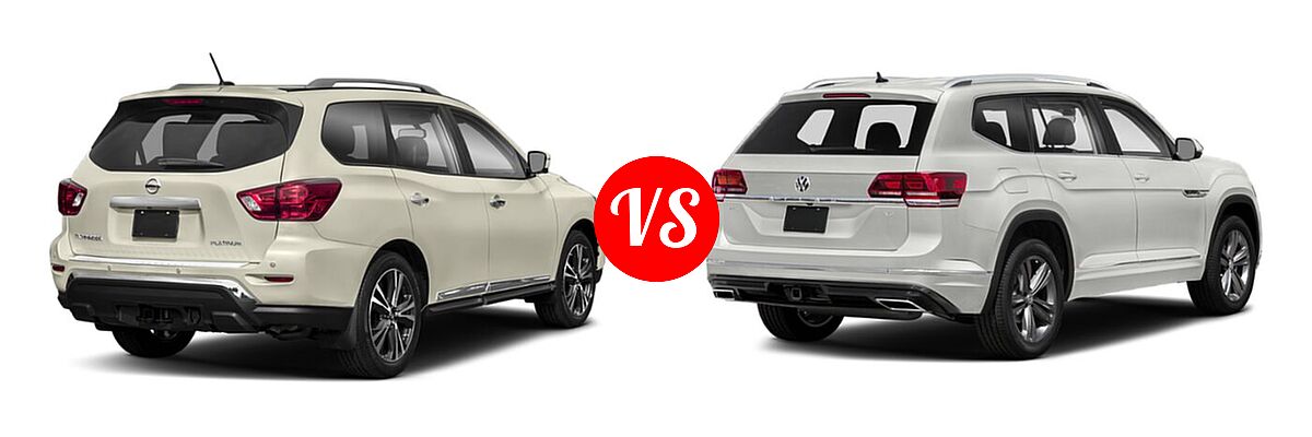 2020 Nissan Pathfinder SUV Platinum vs. 2020 Volkswagen Atlas SUV 3.6L V6 SE w/Technology R-Line / 3.6L V6 SEL R-Line - Rear Right Comparison
