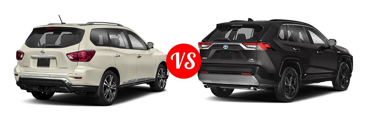 2020 Nissan Pathfinder SUV Platinum vs. 2020 Toyota RAV4 Hybrid SUV Hybrid XSE - Rear Right Comparison