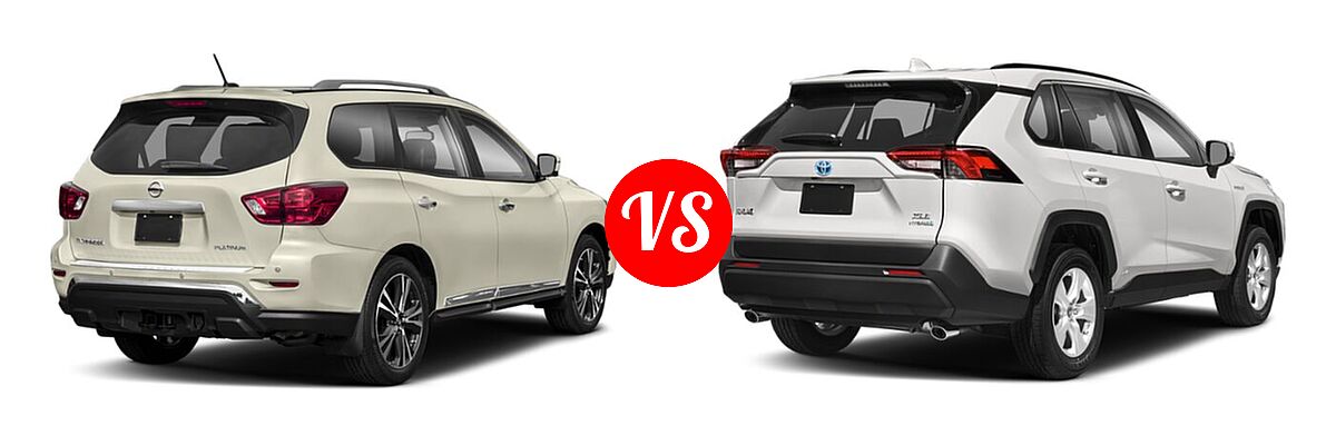 2020 Nissan Pathfinder SUV Platinum vs. 2020 Toyota RAV4 Hybrid SUV Hybrid XLE - Rear Right Comparison