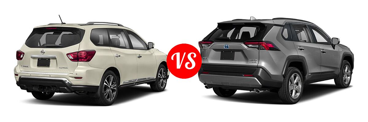 2020 Nissan Pathfinder SUV Platinum vs. 2020 Toyota RAV4 Hybrid SUV Hybrid Limited - Rear Right Comparison