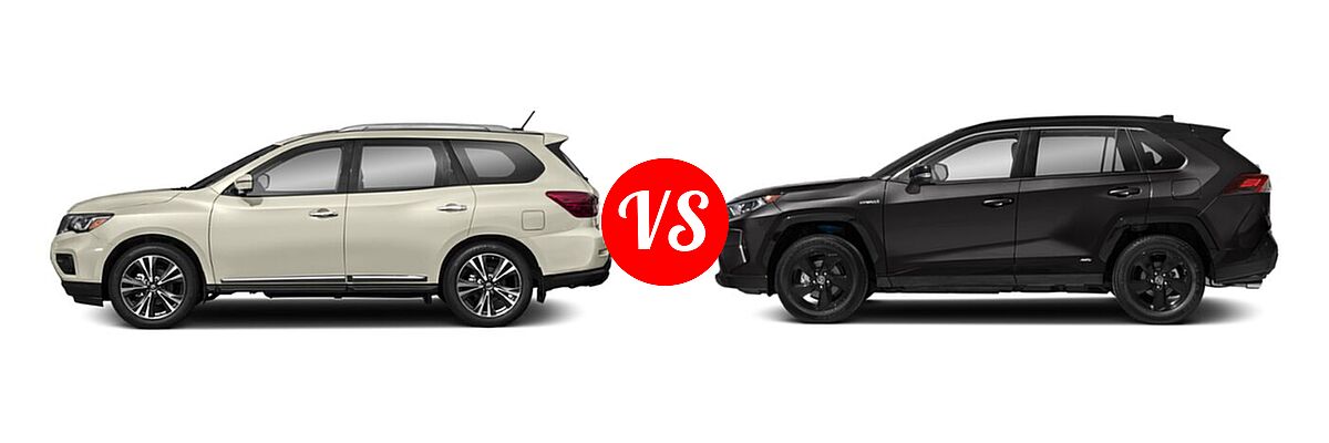 2020 Nissan Pathfinder SUV Platinum vs. 2020 Toyota RAV4 Hybrid SUV Hybrid XSE - Side Comparison