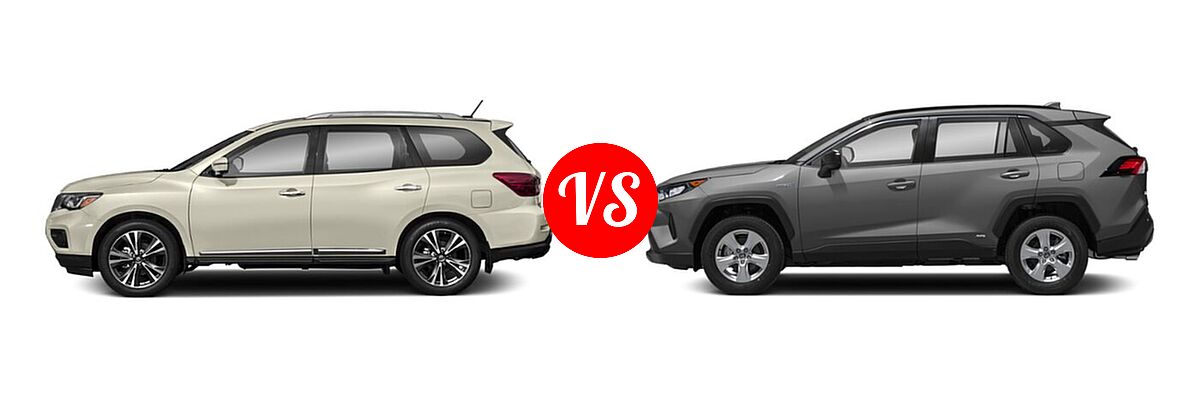 2020 Nissan Pathfinder SUV Platinum vs. 2020 Toyota RAV4 Hybrid SUV Hybrid LE - Side Comparison