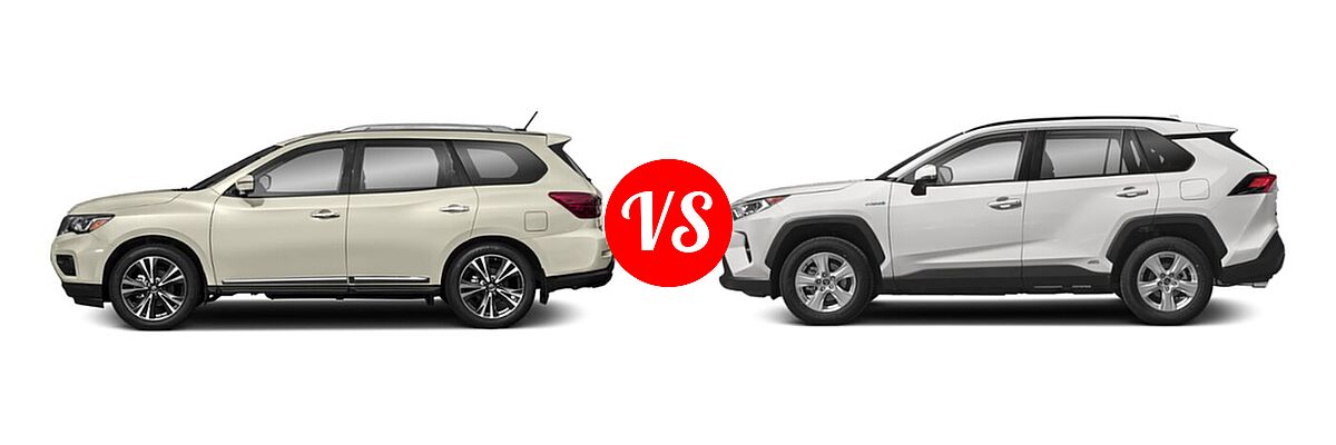 2020 Nissan Pathfinder SUV Platinum vs. 2020 Toyota RAV4 Hybrid SUV Hybrid XLE - Side Comparison