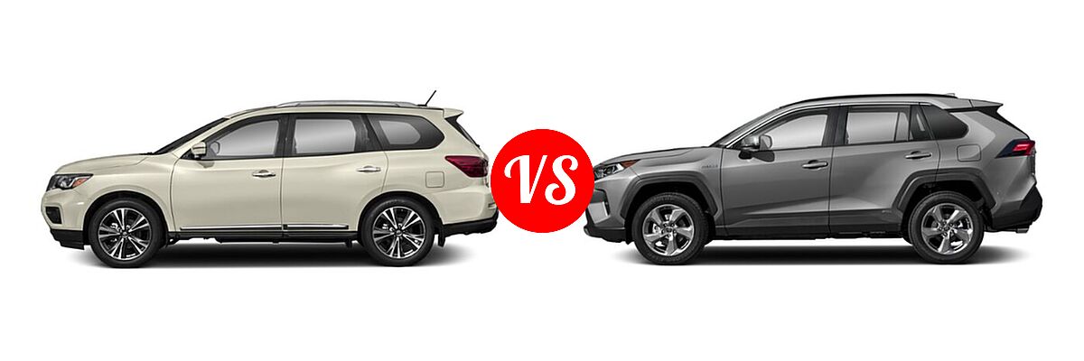 2020 Nissan Pathfinder SUV Platinum vs. 2020 Toyota RAV4 Hybrid SUV Hybrid Limited - Side Comparison