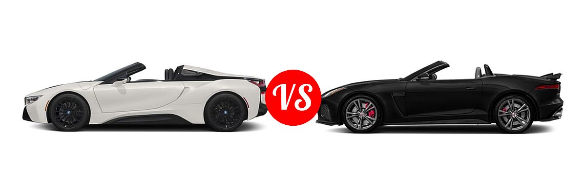 2020 BMW i8 Convertible PHEV Roadster vs. 2018 Jaguar F-TYPE SVR Convertible SVR - Side Comparison
