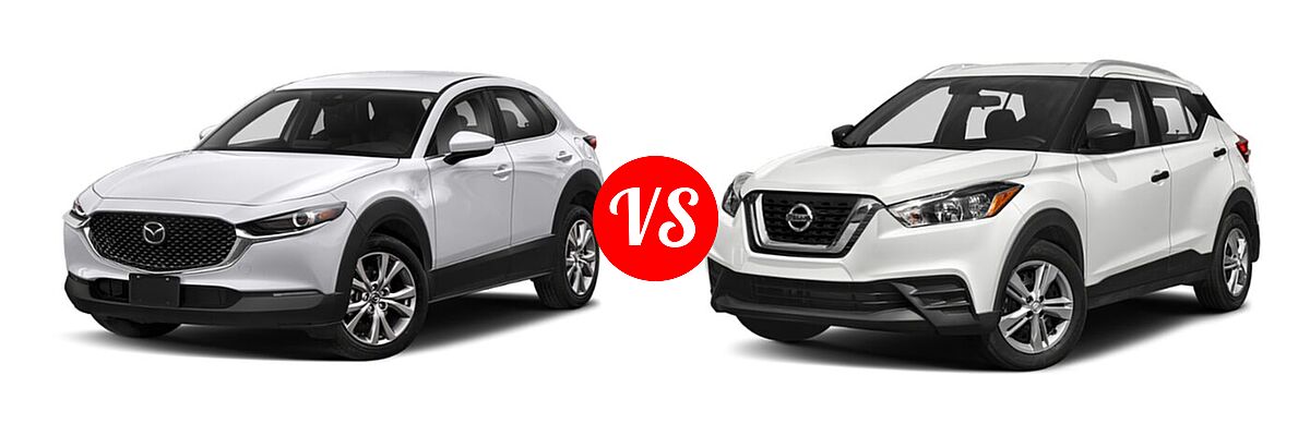 2020 Mazda CX-30 SUV Select Package vs. 2020 Nissan Kicks SUV S / SV - Front Left Comparison
