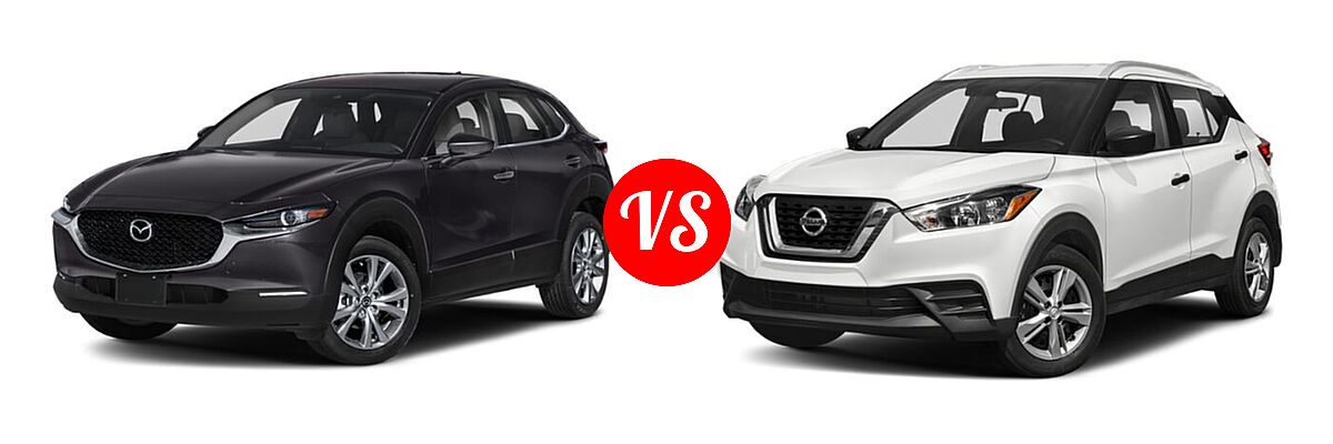 2020 Mazda CX-30 SUV Preferred Package vs. 2020 Nissan Kicks SUV S / SV - Front Left Comparison