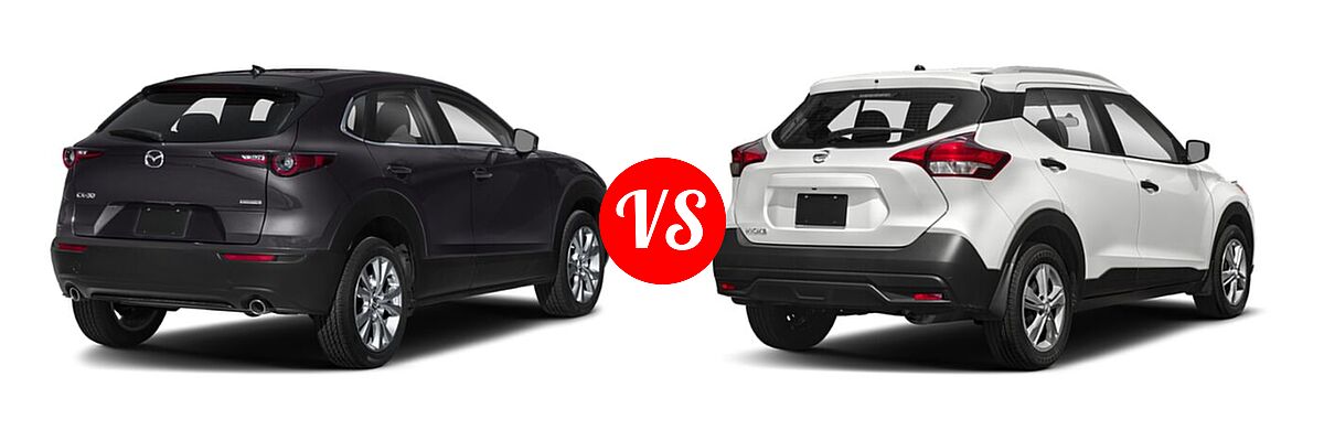 2020 Mazda CX-30 SUV Preferred Package vs. 2020 Nissan Kicks SUV S / SV - Rear Right Comparison