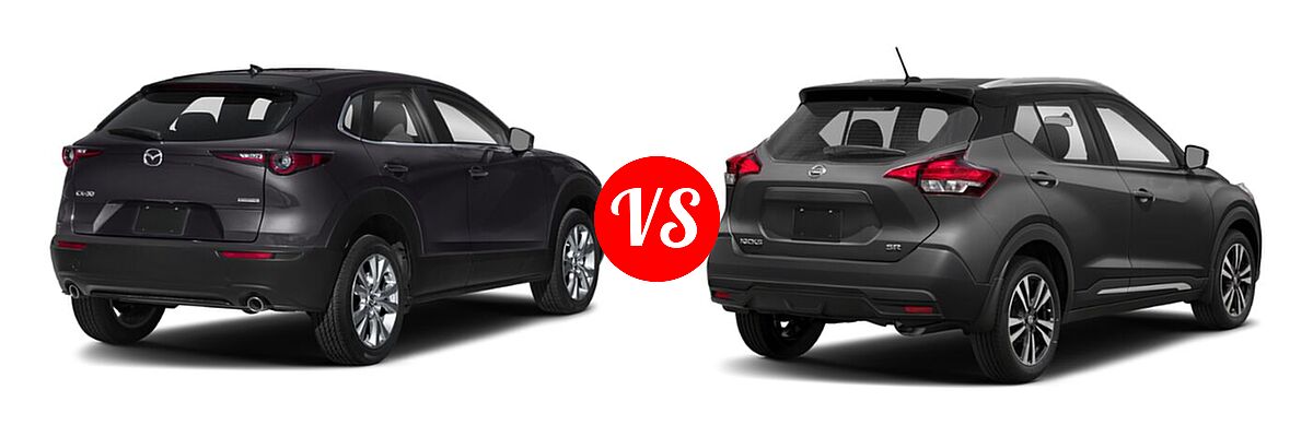 2020 Mazda CX-30 SUV Preferred Package vs. 2020 Nissan Kicks SUV SR - Rear Right Comparison