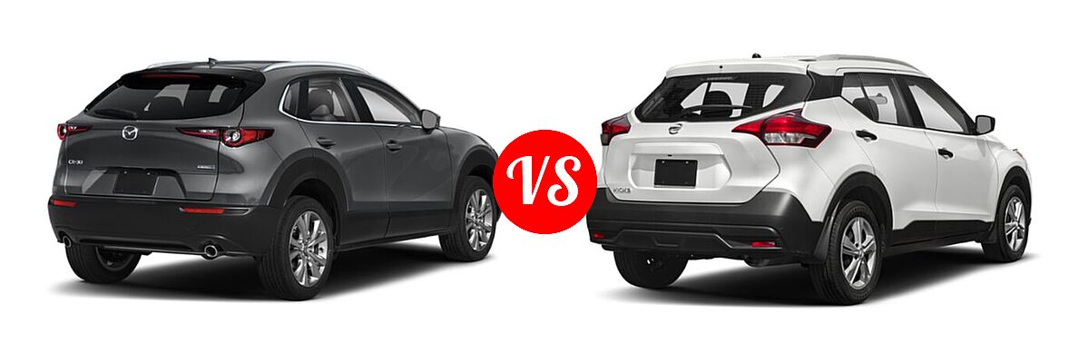 2020 Mazda CX-30 SUV Premium Package vs. 2020 Nissan Kicks SUV S / SV - Rear Right Comparison