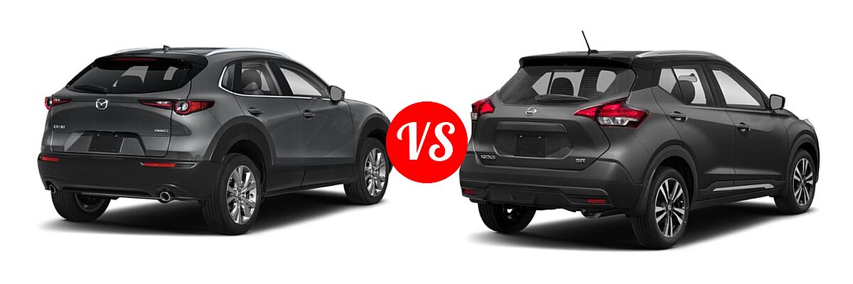 2020 Mazda CX-30 SUV Premium Package vs. 2020 Nissan Kicks SUV SR - Rear Right Comparison