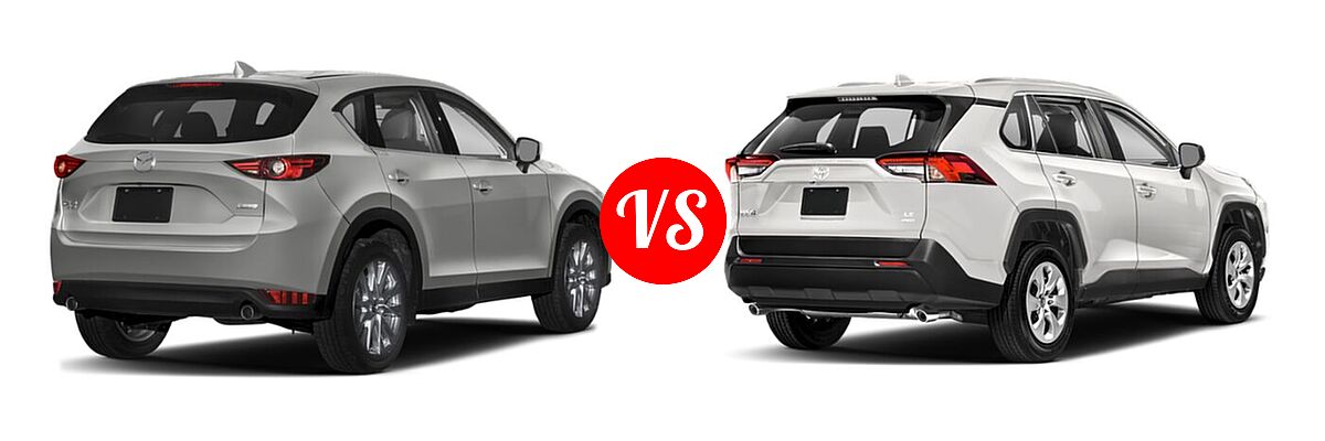 2020 Mazda CX-5 SUV Grand Touring vs. 2020 Toyota RAV4 SUV LE - Rear Right Comparison