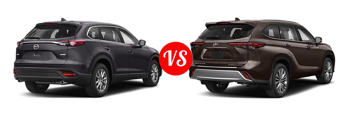 2020 Mazda CX-9 SUV Grand Touring vs. 2020 Toyota Highlander SUV Platinum - Rear Right Comparison