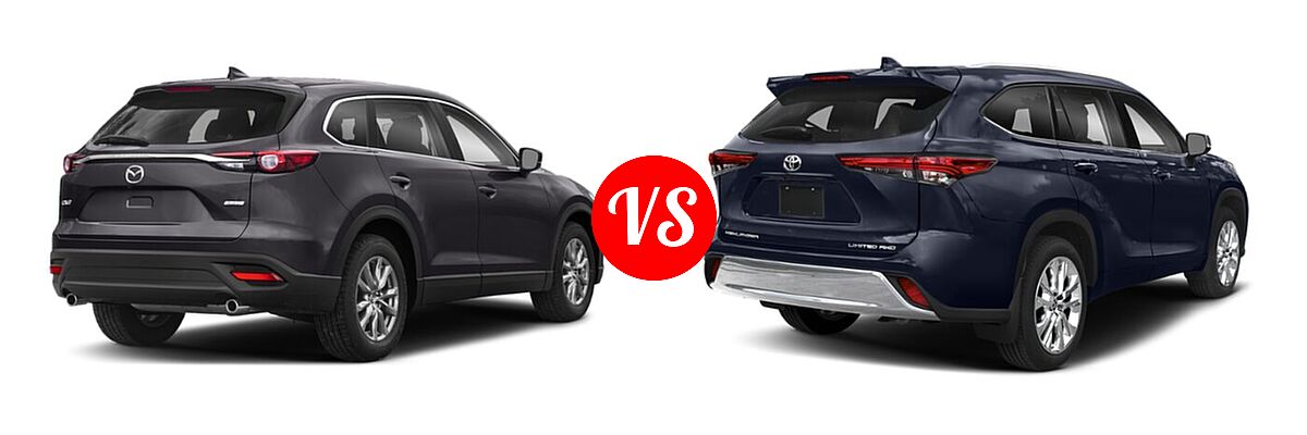 2020 Mazda CX-9 SUV Grand Touring vs. 2020 Toyota Highlander SUV Limited - Rear Right Comparison