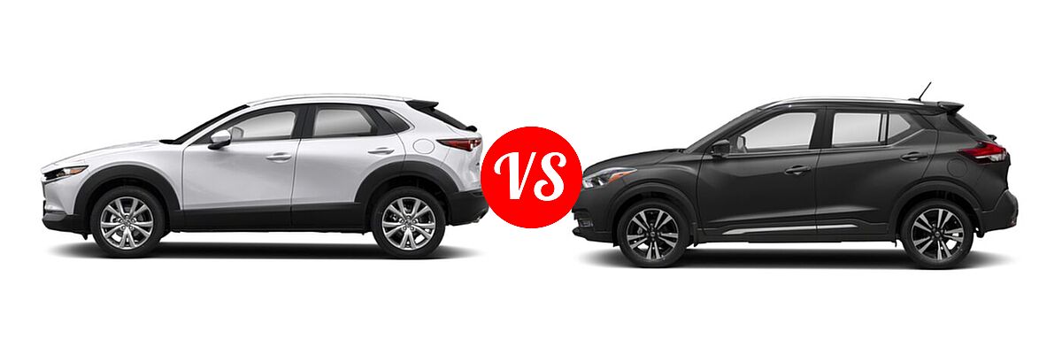 2020 Mazda CX-30 SUV Select Package vs. 2020 Nissan Kicks SUV SR - Side Comparison