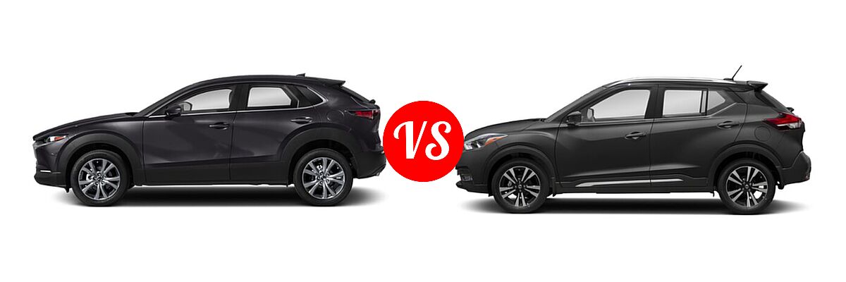 2020 Mazda CX-30 SUV Preferred Package vs. 2020 Nissan Kicks SUV SR - Side Comparison