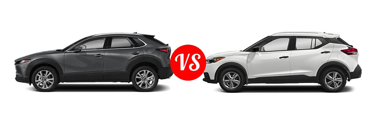 2020 Mazda CX-30 SUV Premium Package vs. 2020 Nissan Kicks SUV S / SV - Side Comparison