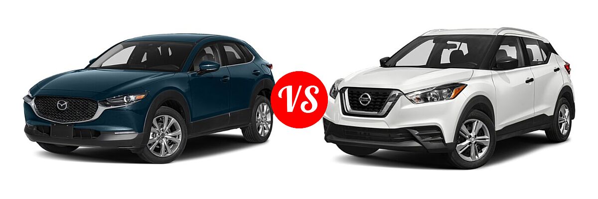 2020 Mazda CX-30 SUV Select Package vs. 2020 Nissan Kicks SUV S / SV - Front Left Comparison
