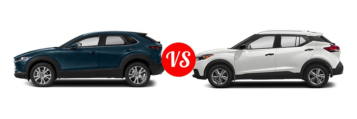 2020 Mazda CX-30 SUV Select Package vs. 2020 Nissan Kicks SUV S / SV - Side Comparison
