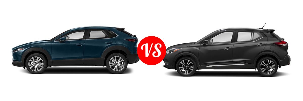 2020 Mazda CX-30 SUV Select Package vs. 2020 Nissan Kicks SUV SR - Side Comparison