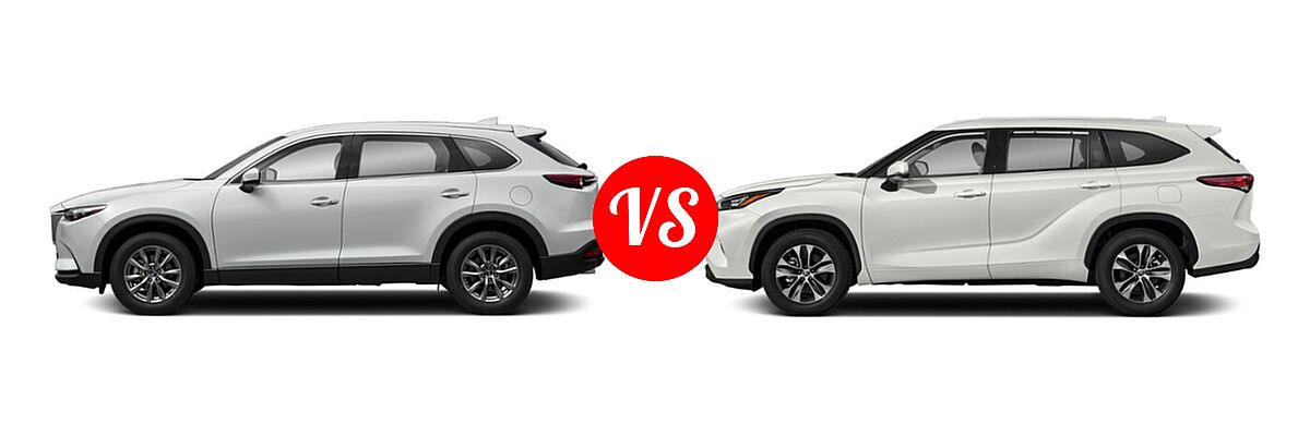 2020 Mazda CX-9 SUV Touring vs. 2020 Toyota Highlander SUV XLE - Side Comparison