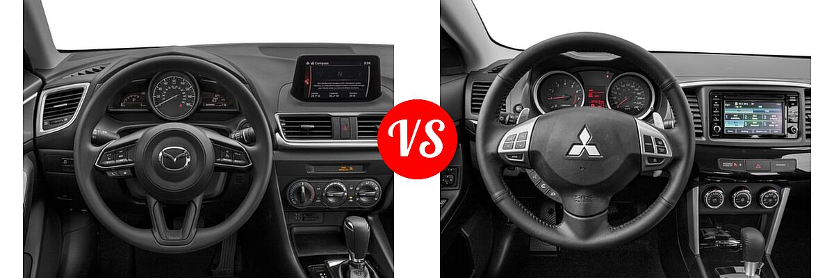 2017 Mazda 3 Sedan Sport vs. 2017 Mitsubishi Lancer Sedan ES / LE / SE / SEL - Dashboard Comparison