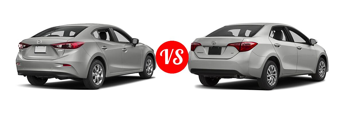 2017 Mazda 3 Sedan Sport vs. 2017 Toyota Corolla Sedan L / LE / LE Eco / LE Eco w/Package 1 / XLE - Rear Right Comparison
