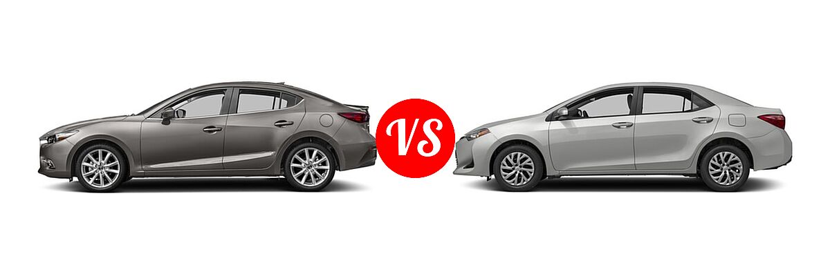 2017 Mazda 3 Sedan Grand Touring vs. 2017 Toyota Corolla Sedan L / LE / LE Eco / LE Eco w/Package 1 / XLE - Side Comparison