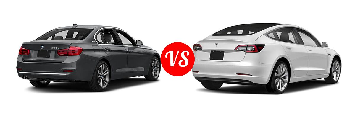 2017 BMW 3 Series Sedan Hybrid 330e iPerformance vs. 2017 Tesla Model 3 Sedan Long Range / Standard - Rear Right Comparison